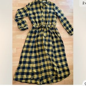 STELEN Jay yellow flannel fit & flare dress size L women navy blue casual I23